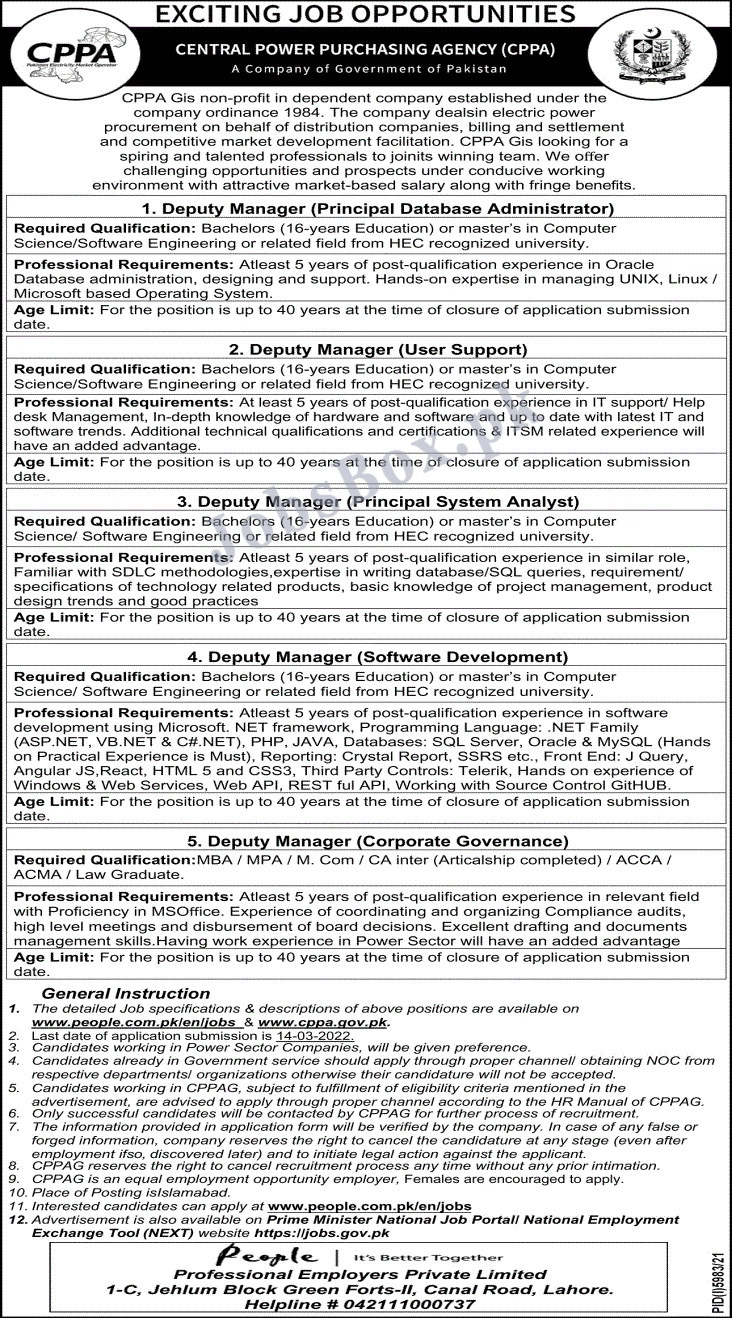 Central Power Purchasing Agency CPPA Jobs 2022 