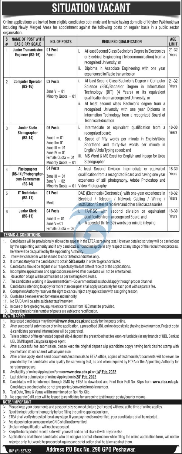 PO Box 290 GPO Peshawar Jobs 2022