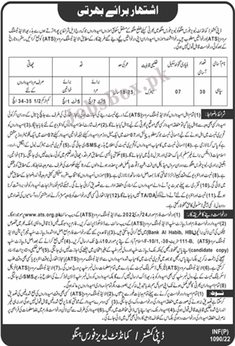 Today Levies Force Hangu Jobs 2022 Download Application Form