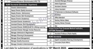 National University of Medical Sciences NUMS Jobs 2022