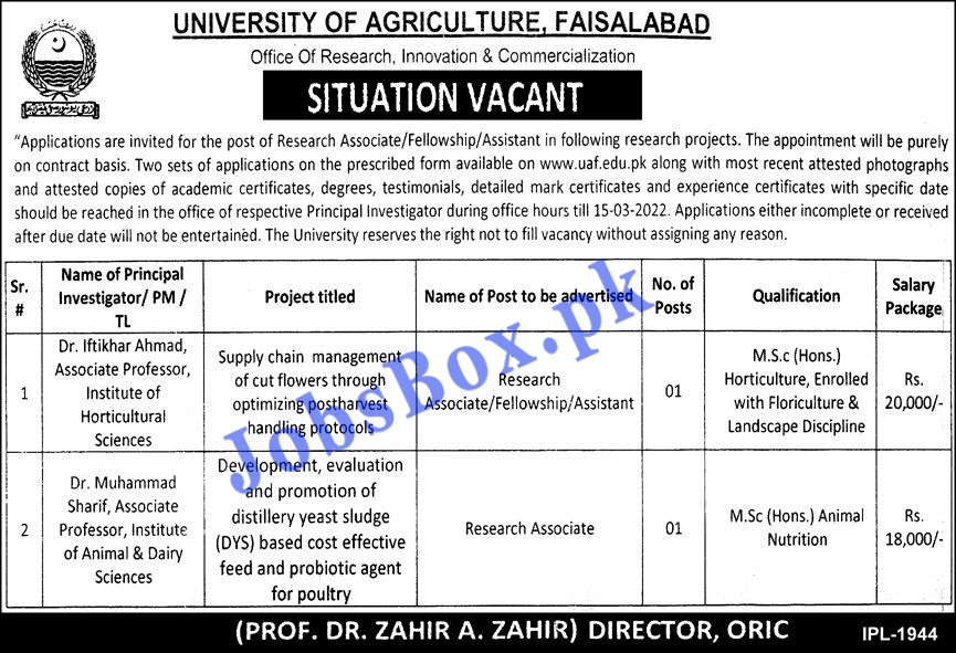 University of Agriculture Faisalabad Jobs 2022 – UAF Jobs uaf.edu.pk
