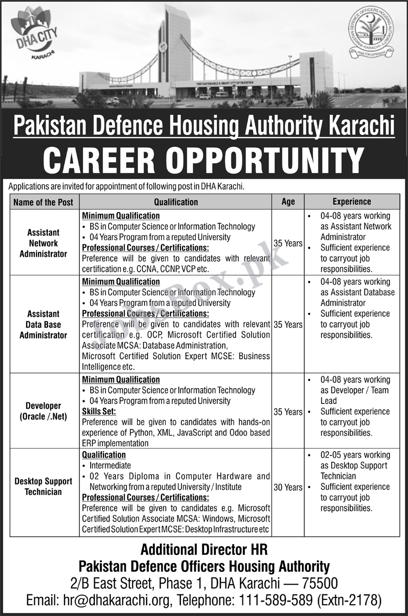 Defence Housing Authority DHA Karachi Jobs 2022