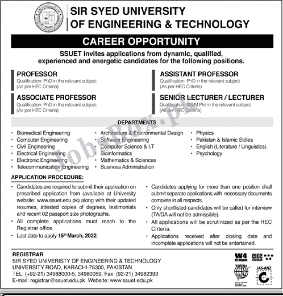 Sir Syed University of Engineering and Technology Karachi Jobs 2022