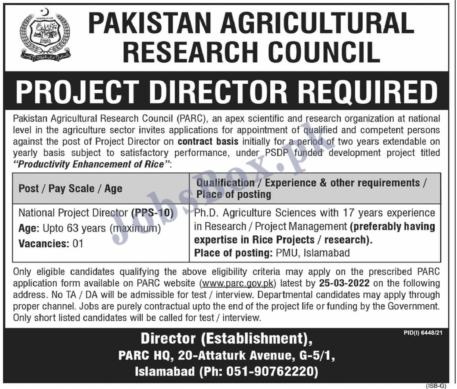 Pakistan Agricultural Research Council PARC Jobs 2022 – www.parc.gov.pk