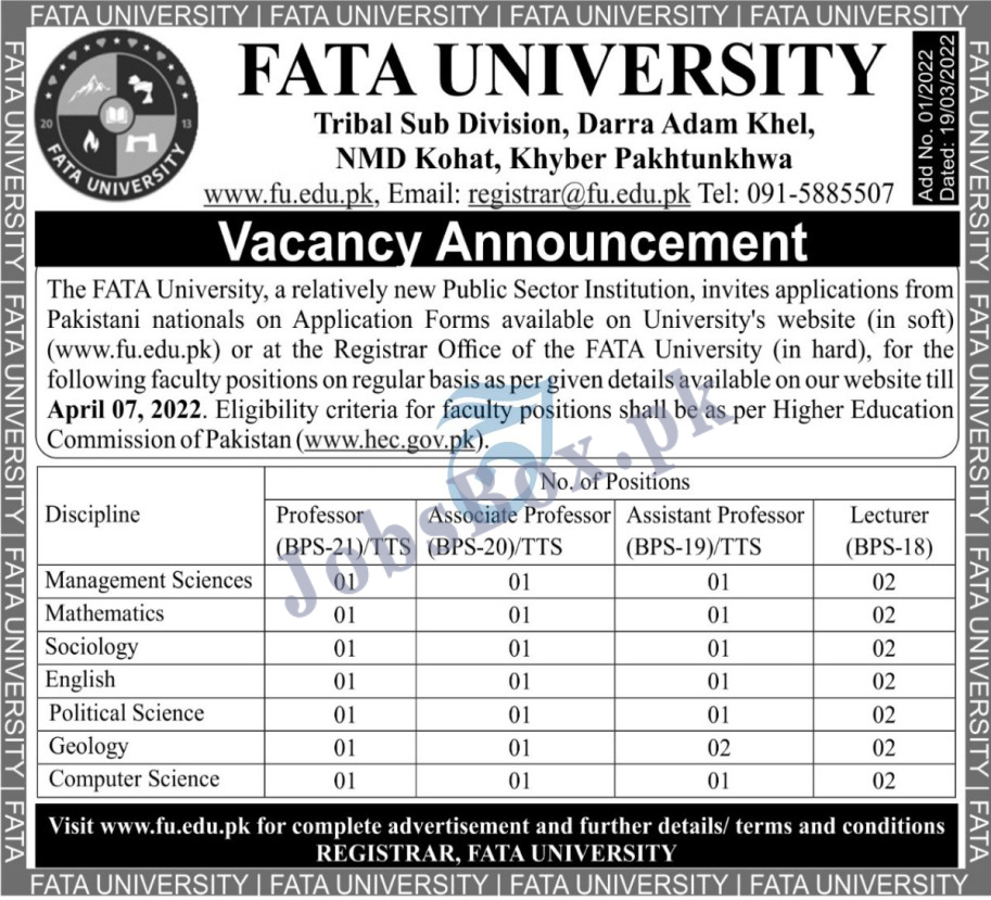 Fata University FU Jobs 2022 Application Form – Www.fu.edu.pk