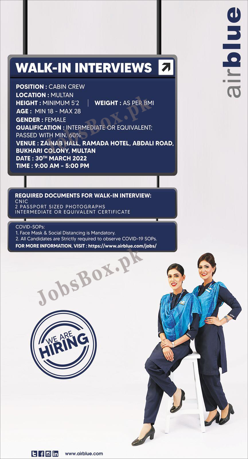 Airblue Jobs 2022 March Advertisement – Cabin Crew Recruitment