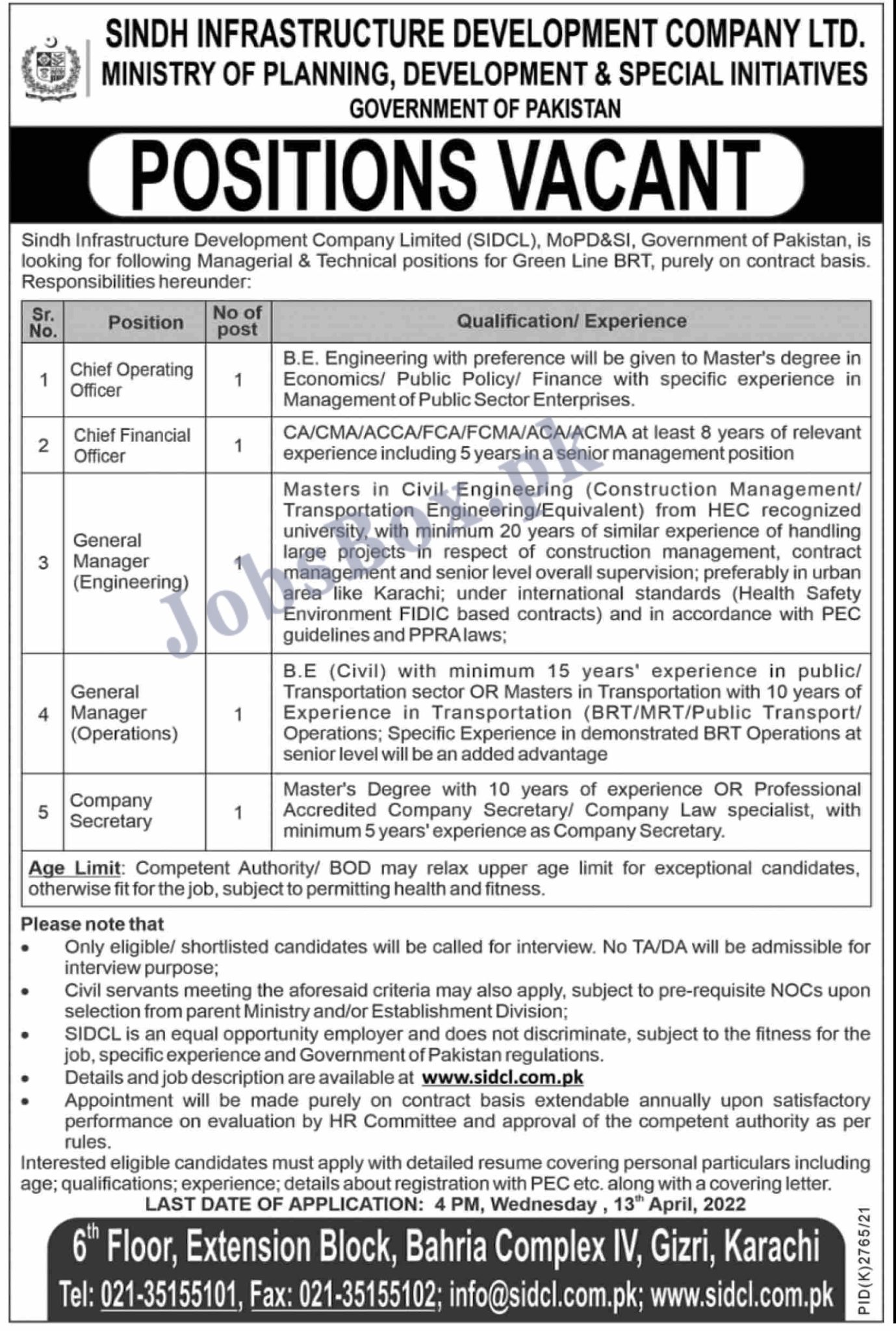 Sindh Infrastructure Development Company Limited SIDCL Jobs 2022