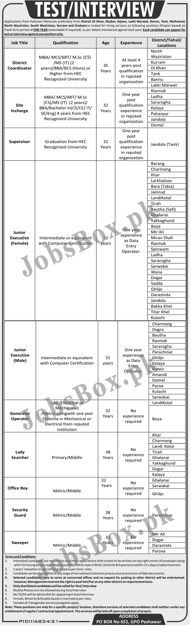 PO Box 651 Peshawar Jobs 2022 in Khyber Pakhtunkhwa