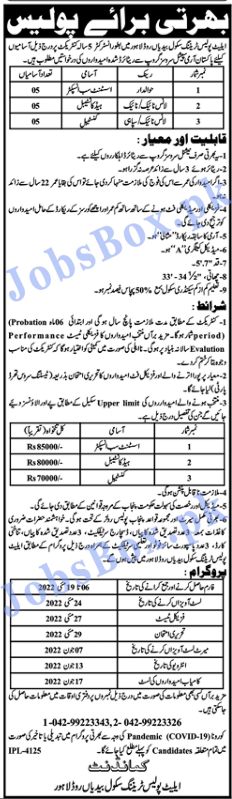 Elite Police Training School Lahore Jobs 2022 for ASI & Constables