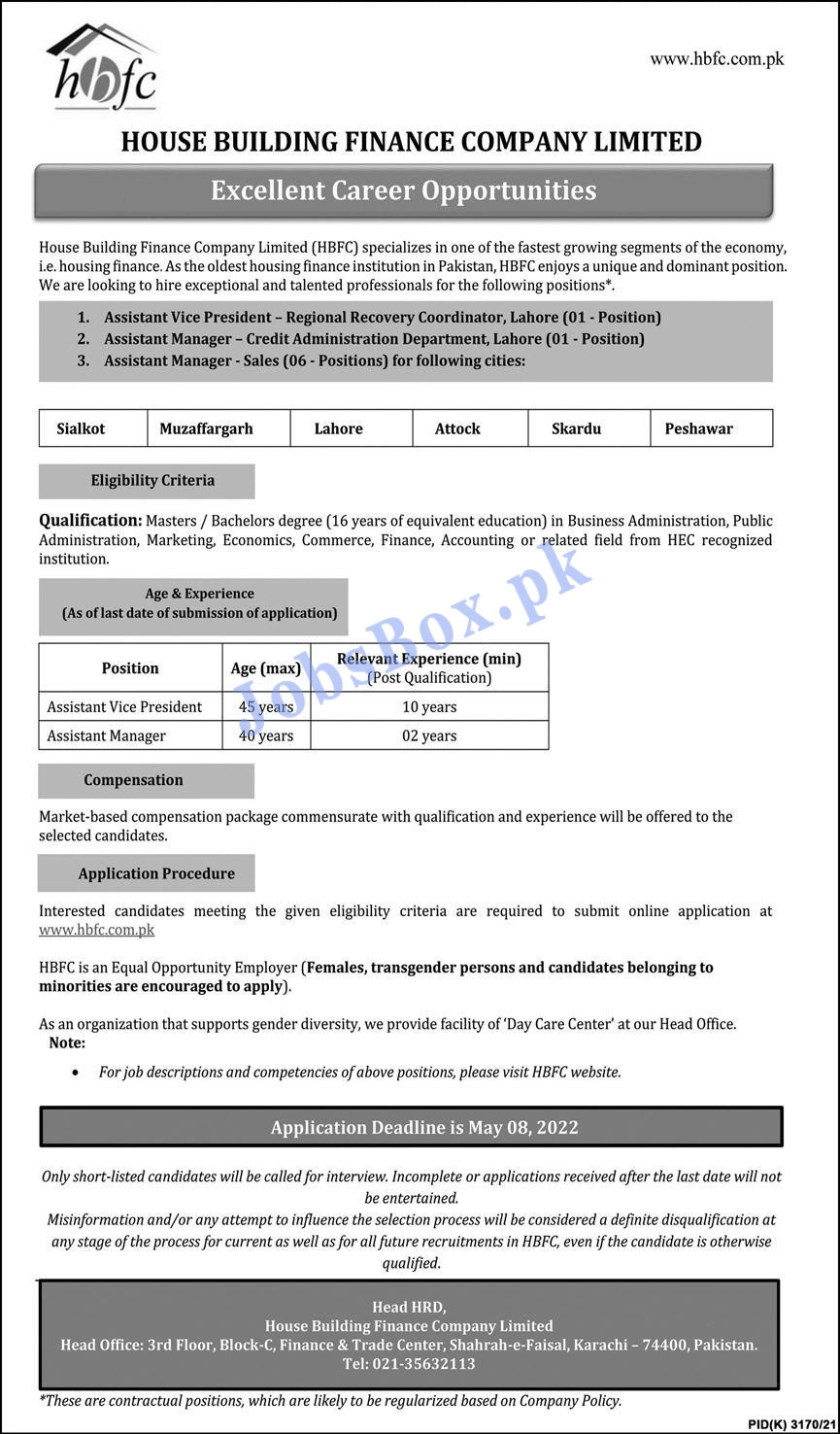 House Building Finance Company HBFC Jobs 2022 Online Form