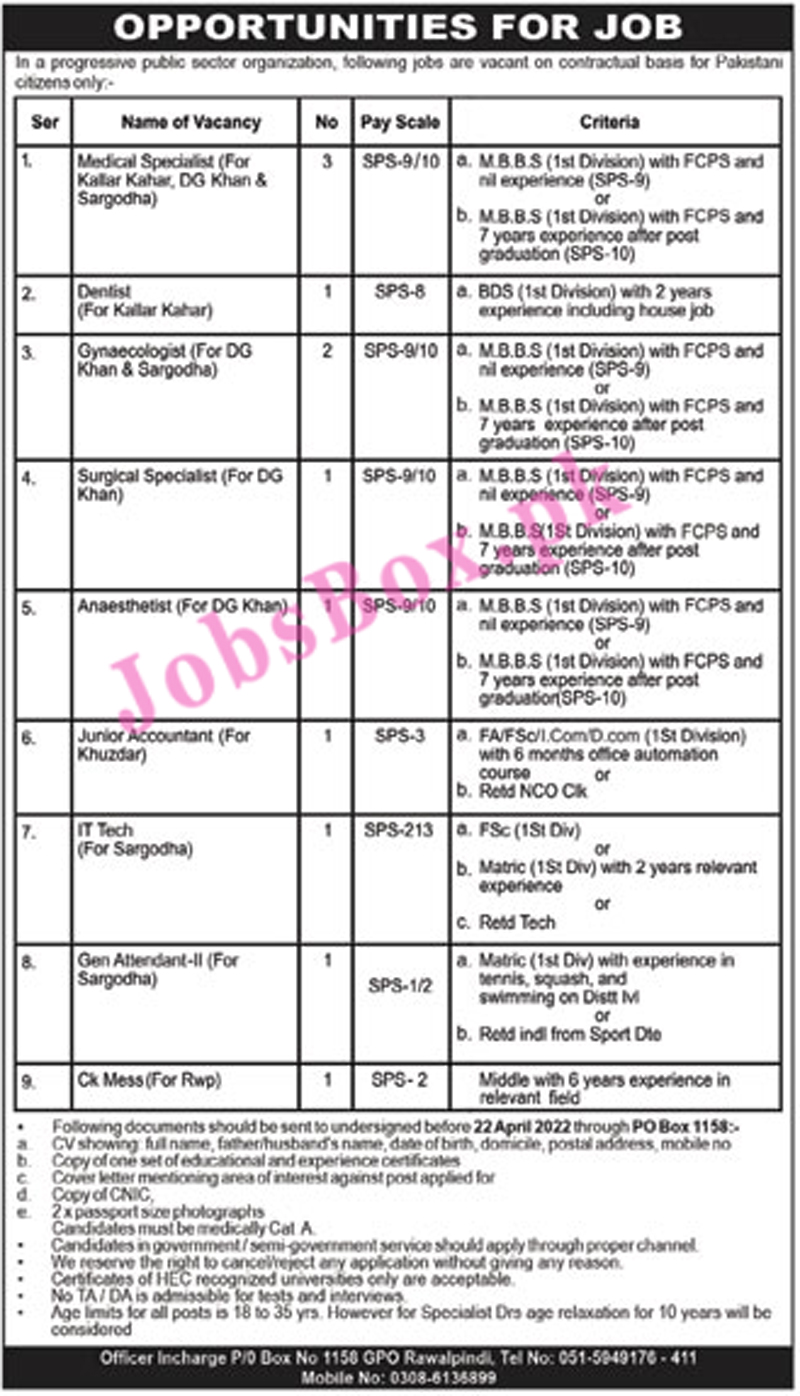 Progressive Public Sector PO Box 1158 Rawalpindi Jobs 2022