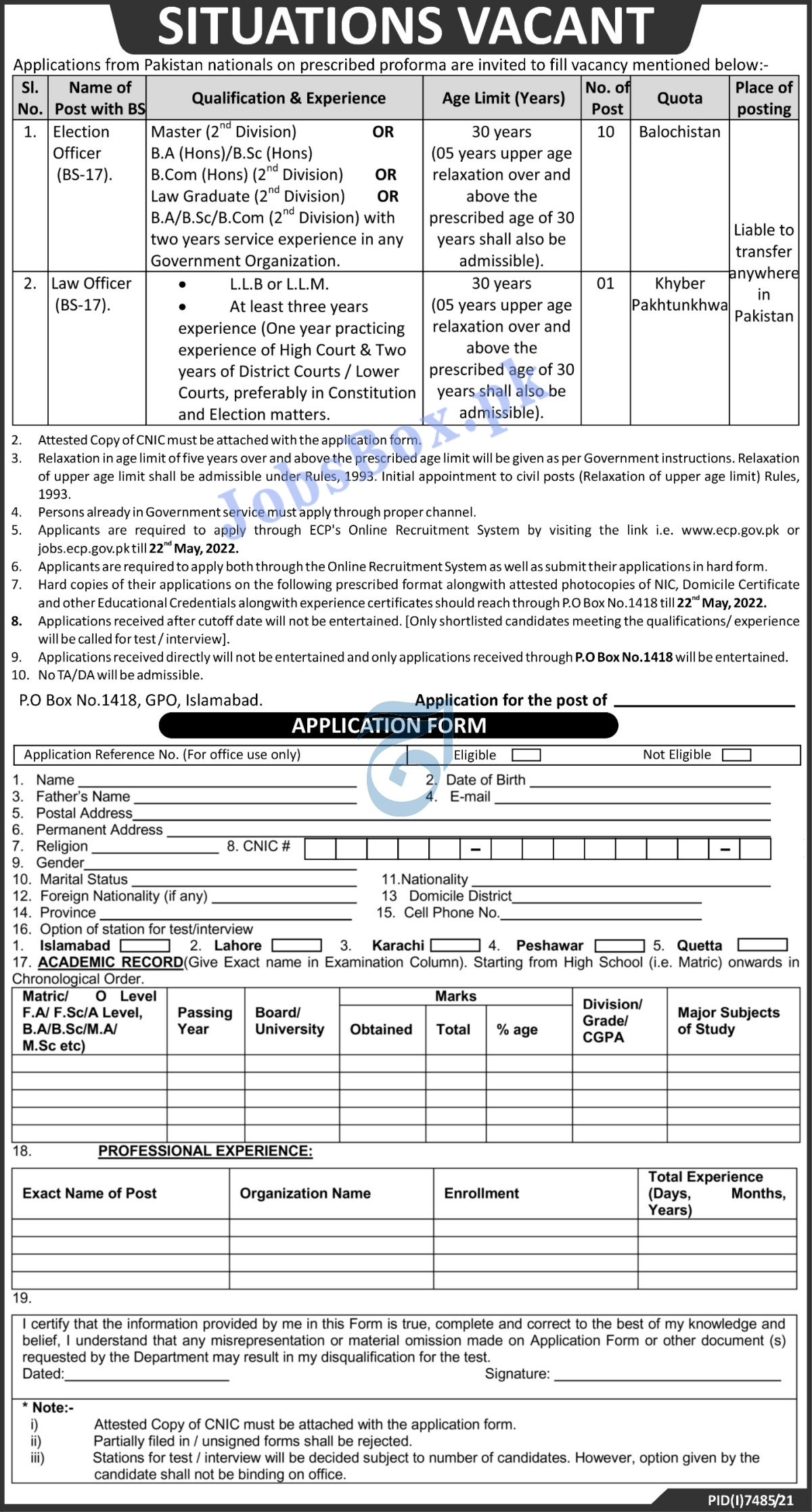 ECP Jobs 2022 Election Commission of Pakistan Online Form Download