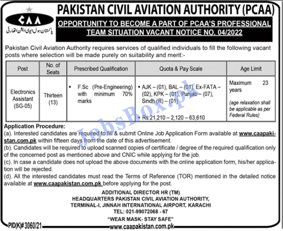 Pakistan Civil Aviation Authority PCAA Jobs 2022 Online Form
