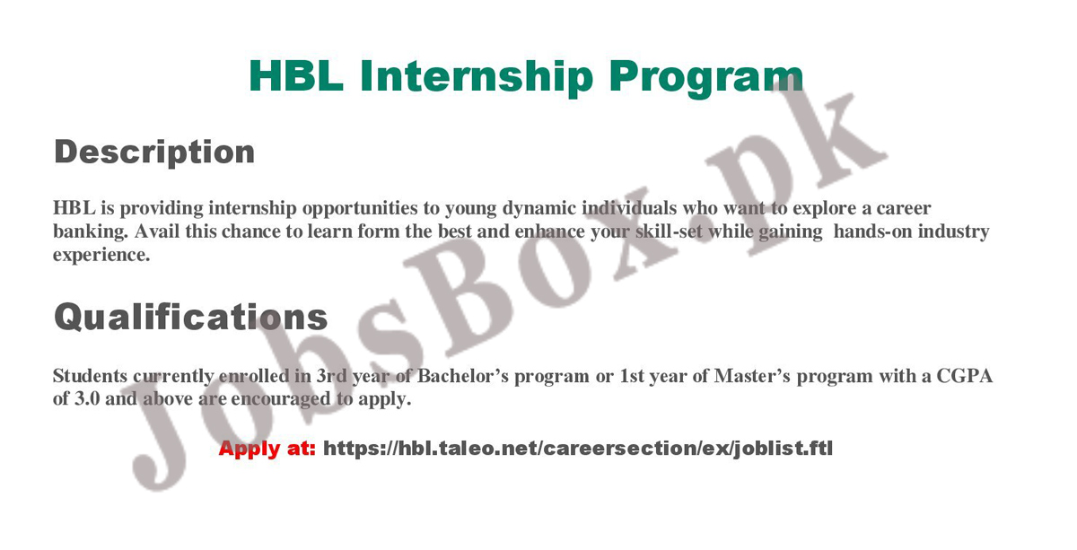 HBL Internship Program 2022 for Pakistanis – HBL Careers