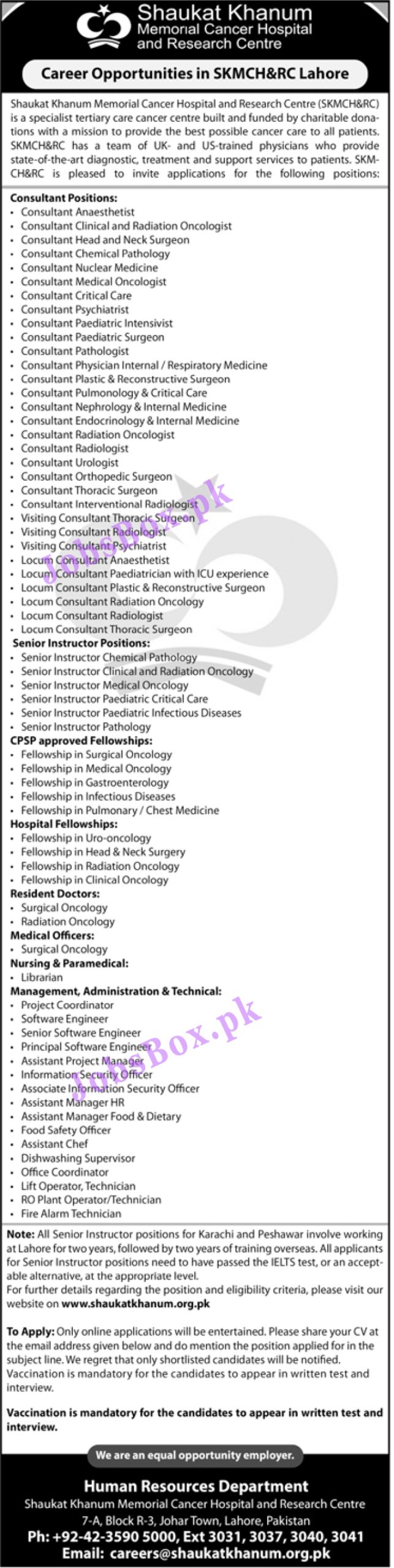 Shaukat Khanum Memorial Cancer Hospital Jobs 2022 May Ads