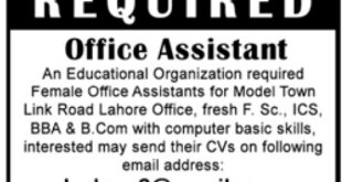 Female Office Assistants Jobs in Model Town Lahore