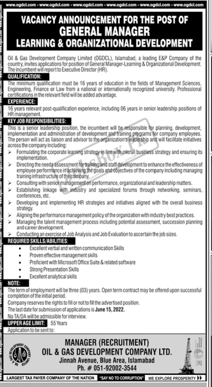 Oil & Gas Development Company Limited OGDCL Jobs 2022 – NTS