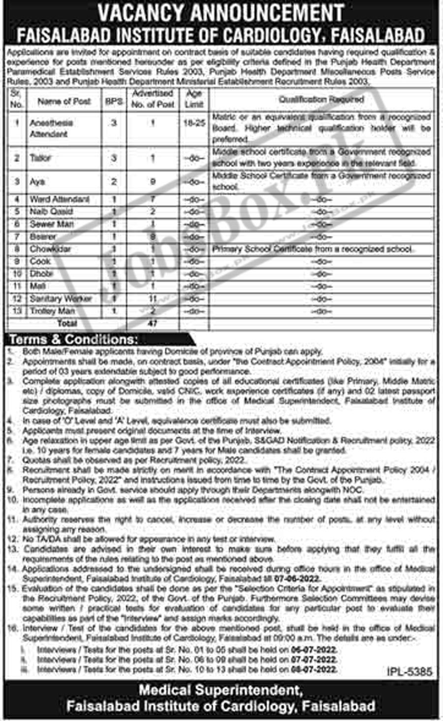 Faisalabad Institute of Cardiology Jobs 2022 for Class IV Staff