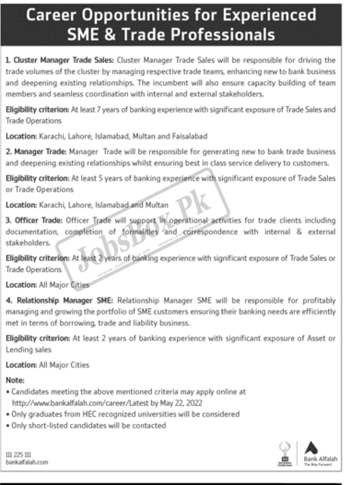 Bank Alfalah Jobs 2022 in All Major Cities of Pakistan – Fill Online Form