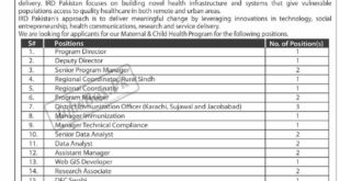 IRD Pakistan Jobs 2022 for Maternal & Child Health Program