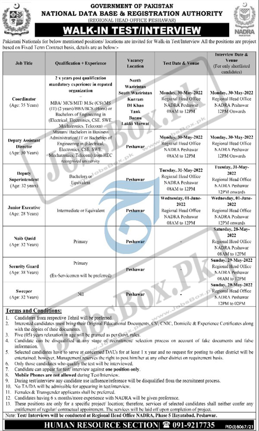 NADRA Jobs 2022 Ministry of Interior – Fill Form at www.nadra.gov.pk