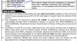 University of Swabi Jobs 2022 – Online Form at www.uoswabi.edu.pk