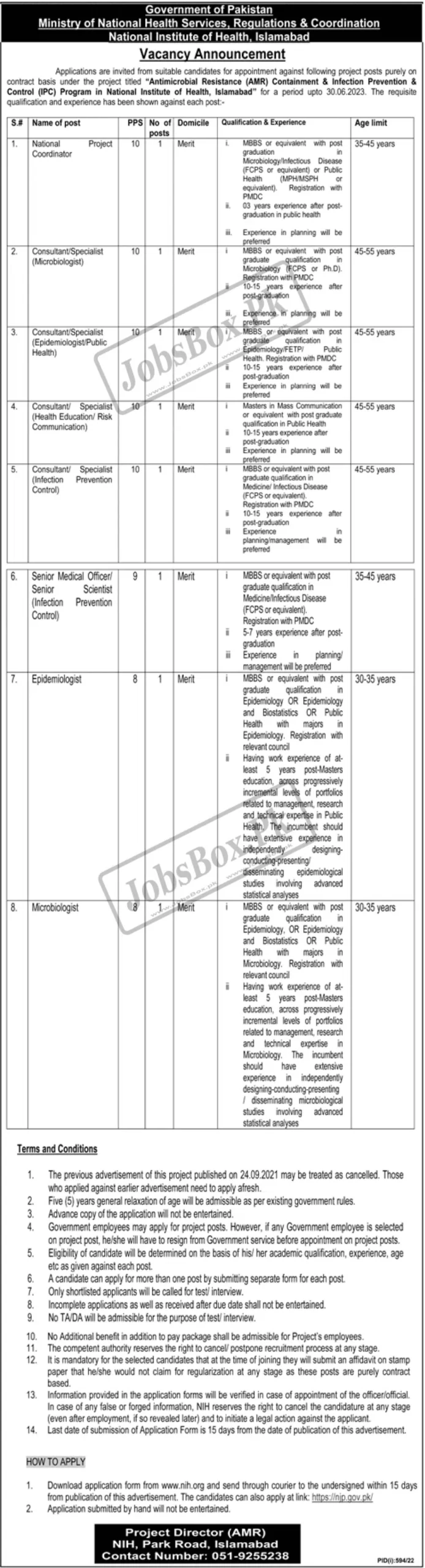 National Institute of Health NIH Islamabad Jobs 2022 Latest
