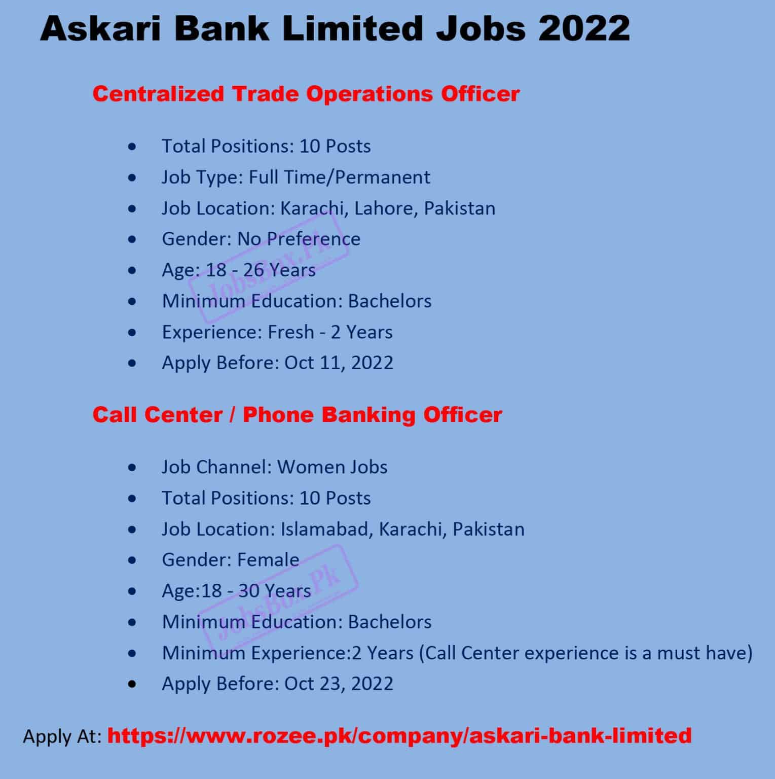 Askari Bank Jobs 2022 – Online Applications Procedure