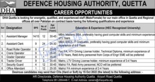 Defence Housing Authority DHA Quetta Jobs 2022 across Pakistan